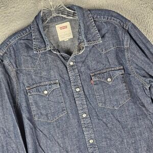 Levi's Shirt Mens S Blue Denim Classic Long Sleeve Pearl Snap Button 3LYLW2262